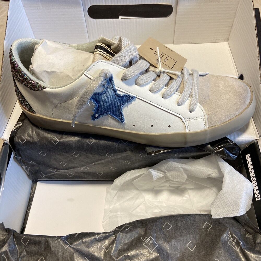 SHU SHOP Sneakers Paula Star Sneakers White W Denim Star Glitter New Shushop 8.5